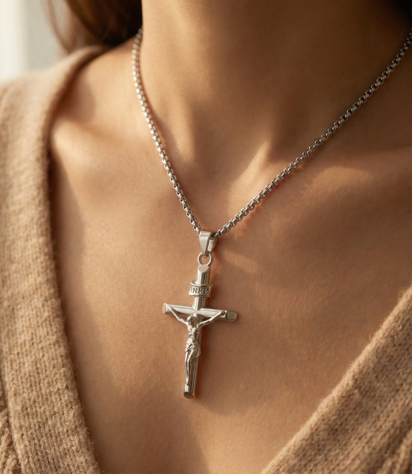 The Sterling Silver "Redemption" Crucifix Necklace | 18" Rolo Chain