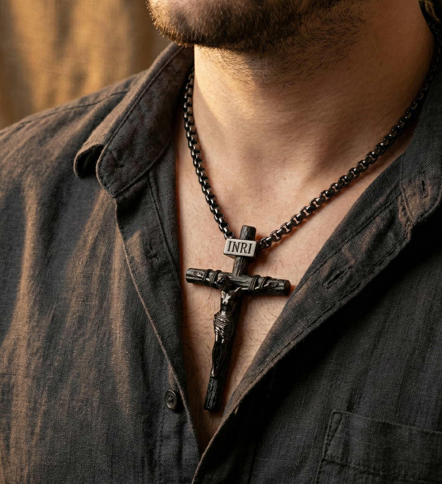 The "Rex Iudaeorum" Crucifix | Blackened INRI Pendant & Venetian Chain (20")