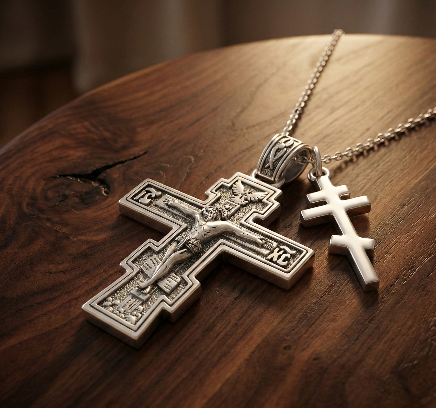 The Slavonic Three-Bar Crucifix | Sterling Silver Eastern Catholic Pendant