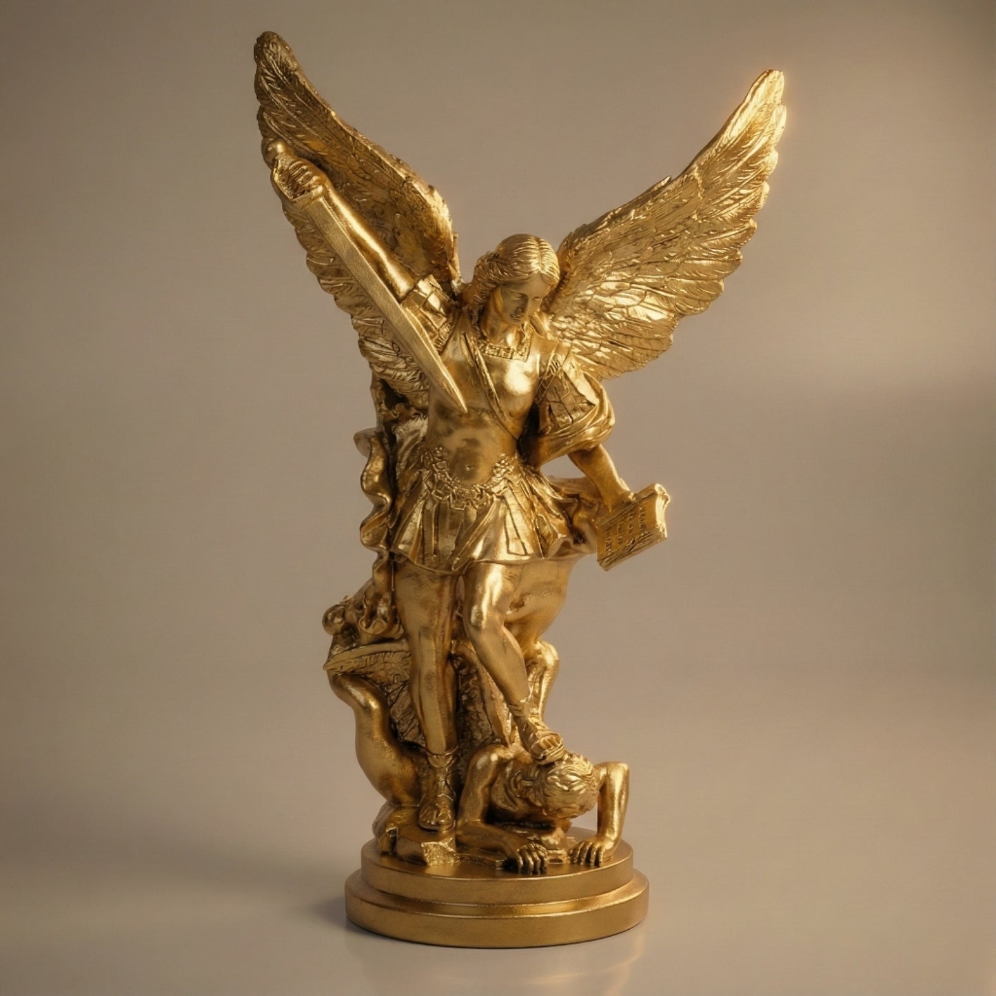 The "Golden Archangel" | St. Michael Triumphant Over Satan Sculpture (12.2")