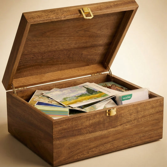 The "Mater Dei" Acacia Wood Memory Box | Heirloom Sacred Keepsake Chest