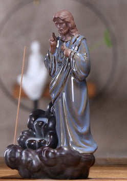 The "Prayer Rising" Porcelain Incense Burner | Hand-Glazed Jesus & Mary Figures