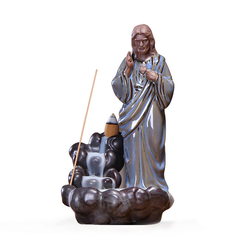 The "Prayer Rising" Porcelain Incense Burner | Hand-Glazed Jesus & Mary Figures