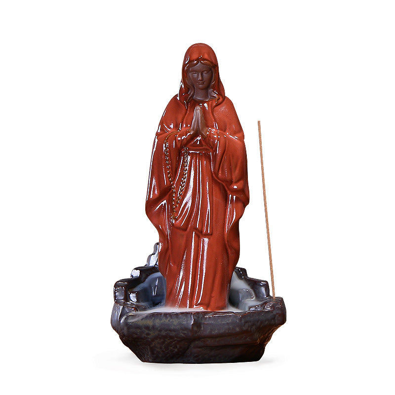 The "Prayer Rising" Porcelain Incense Burner | Hand-Glazed Jesus & Mary Figures