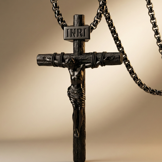 The "Rex Iudaeorum" Crucifix | Blackened INRI Pendant & Venetian Chain (20")