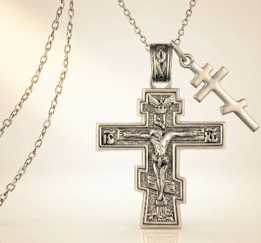 The Slavonic Three-Bar Crucifix | Sterling Silver Eastern Catholic Pendant