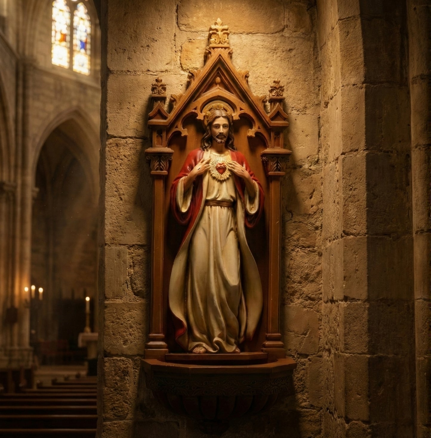 The Sacred Heart Holy Water Font | A Renaissance-Style Sacramental for the Home (9.5")