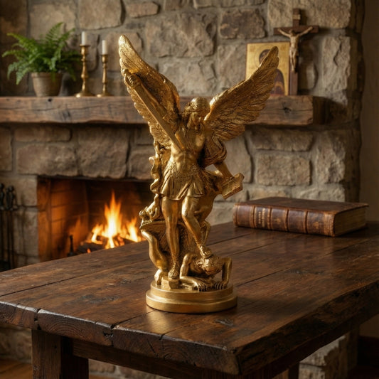 The "Golden Archangel" | St. Michael Triumphant Over Satan Sculpture (12.2")