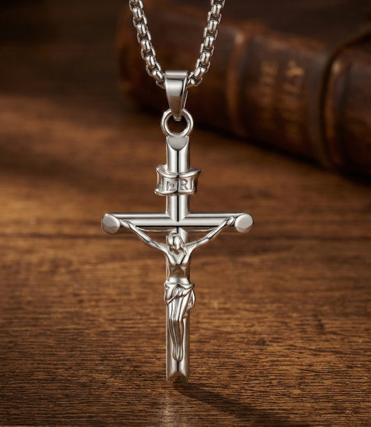 The Sterling Silver "Redemption" Crucifix Necklace | 18" Rolo Chain